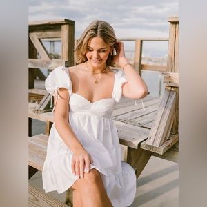 OLIVACEOUS Baby Doll Tie Dress, White, Size Large